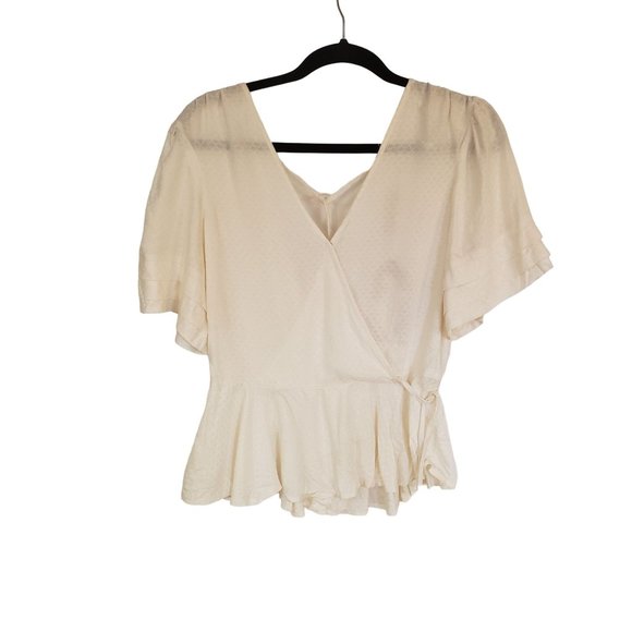 B.O.G Collective blouse size Medium ruffle sleeve boho cream tie back new - Picture 1 of 11